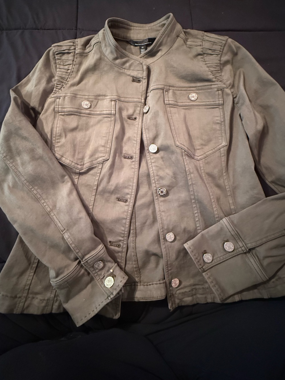 White House Black Market Olive Utility Button-Front Jacket